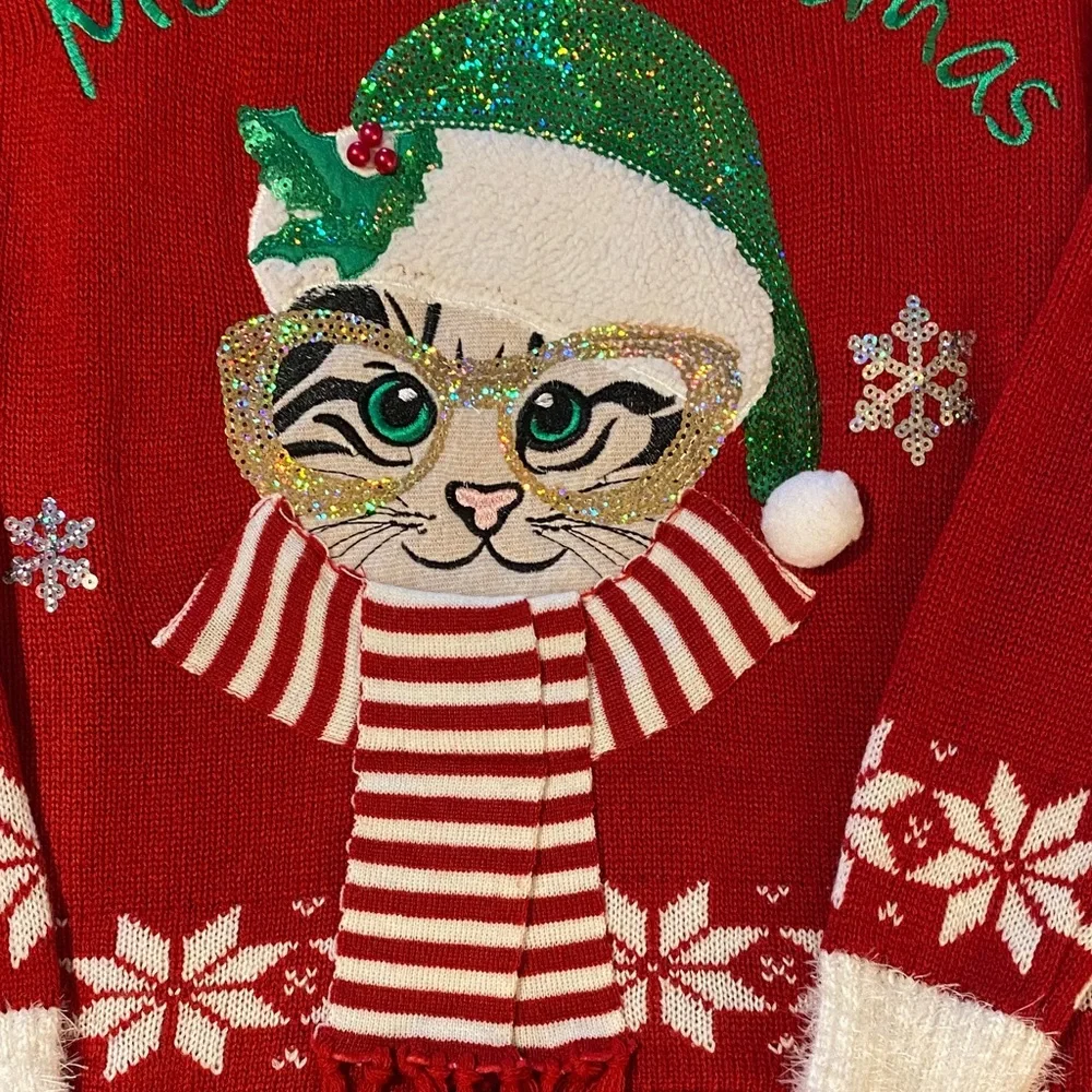 Festive Red Christmas Cat Sweater “Meowy Christmas” 🎅😃😂 - Picture 2 of 11